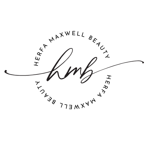 Herfa Maxwell Beauty logo featuring minimalist “hmb” script lettering in soft on a white background.
